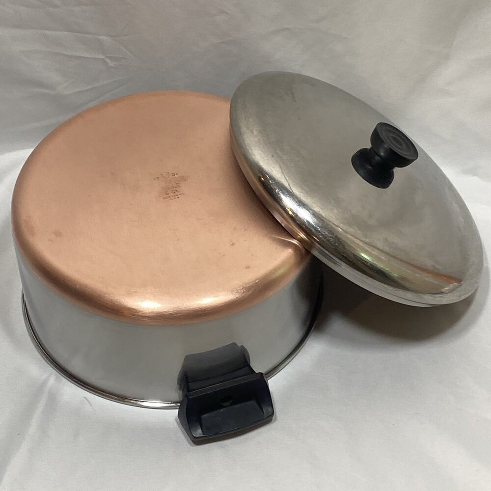 Revere Ware 6 Qt Stock Pot with Lid Copper Clad Stainless Steel Clinton Ill USA